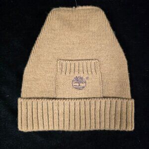 Timberland 100% Wool Beanie with Logo Pocket Unisex Brown OS